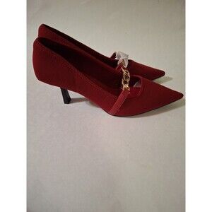 COZY ISLAND Gold Chain Pointed Toe Women's Red Heels   Shoes Size 8 NEW